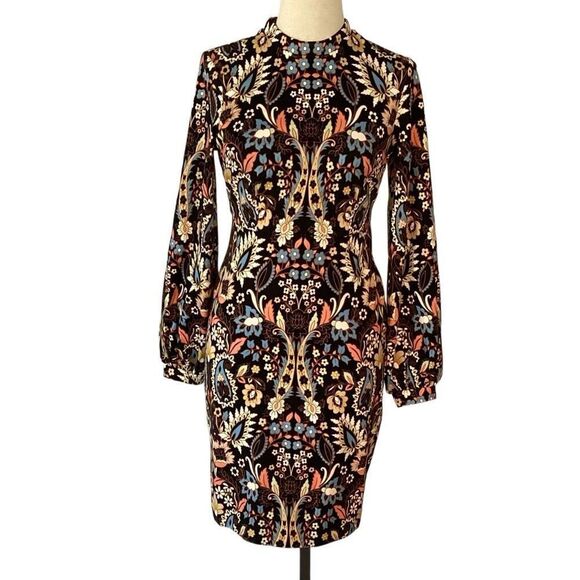 Boden Black Floral Paisley Jersey Knit Dress Women’s 4L Long Sleeve - Picture 1 of 12